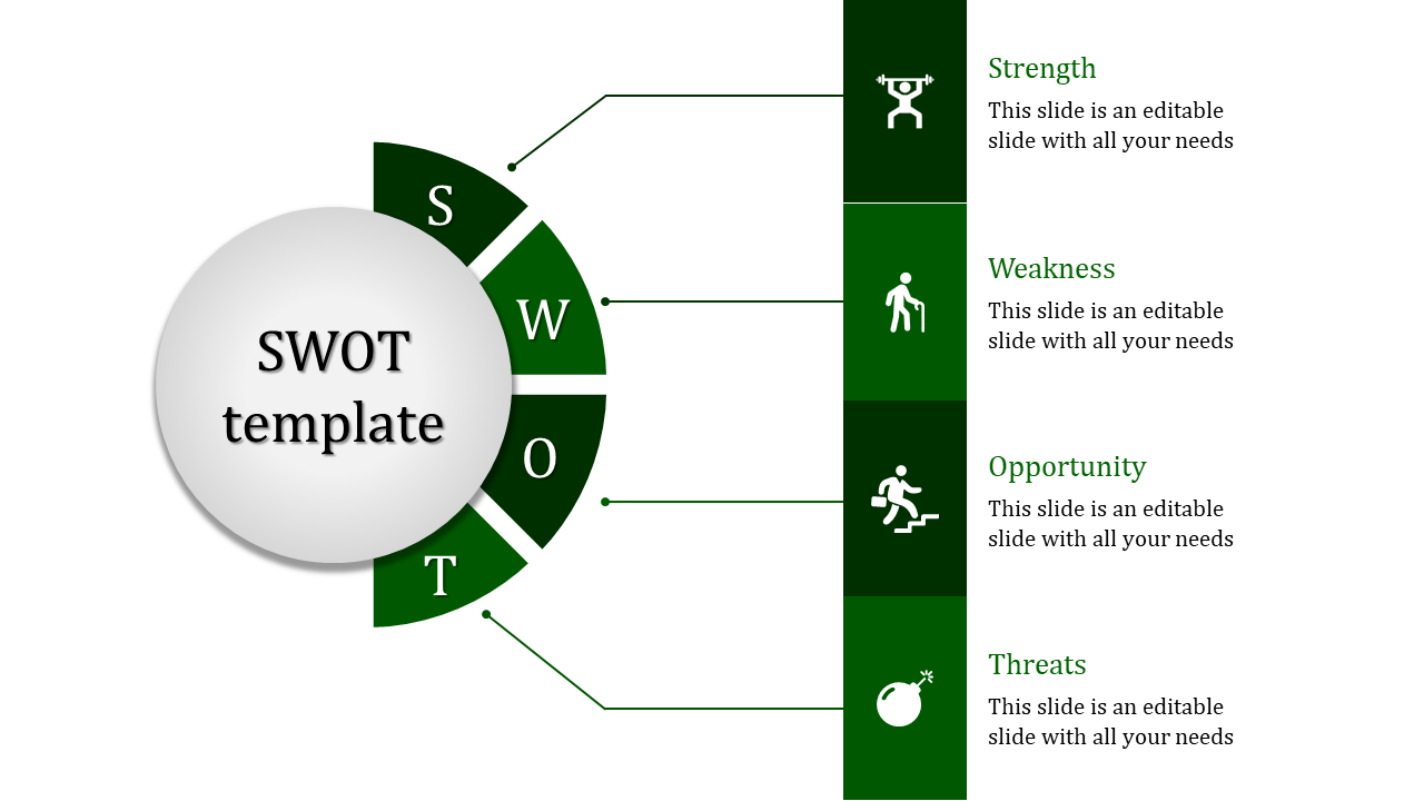 Attractive SWOT Template With Four Nodes Slide Model